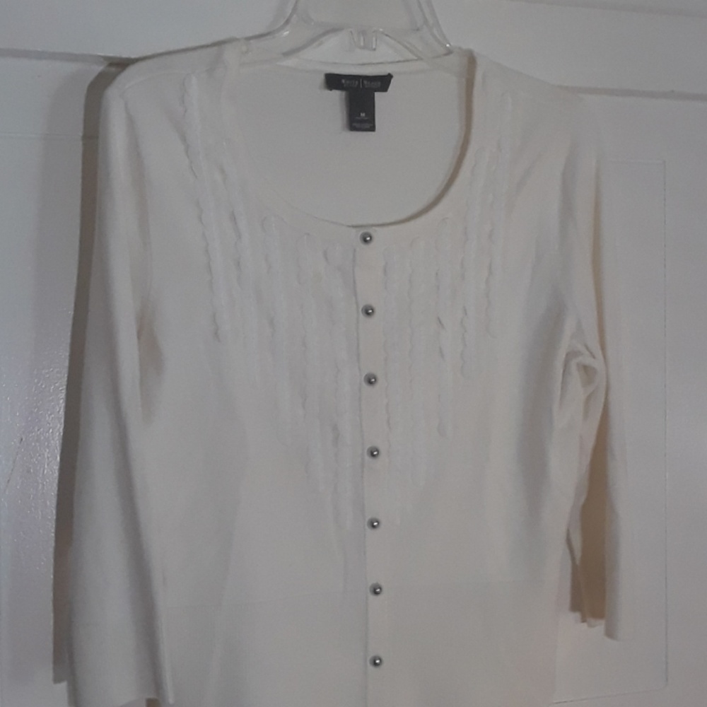 White House Black Market White Applique Cardigan